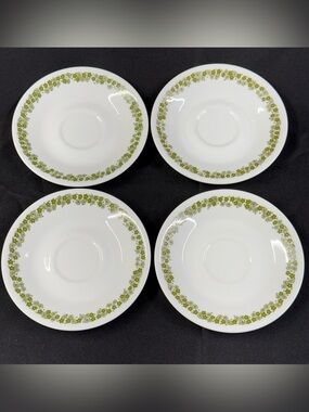 Vintage 1970s Corelle Crazy Daisy Spring Blossom Green Saucer Plates Set of 4